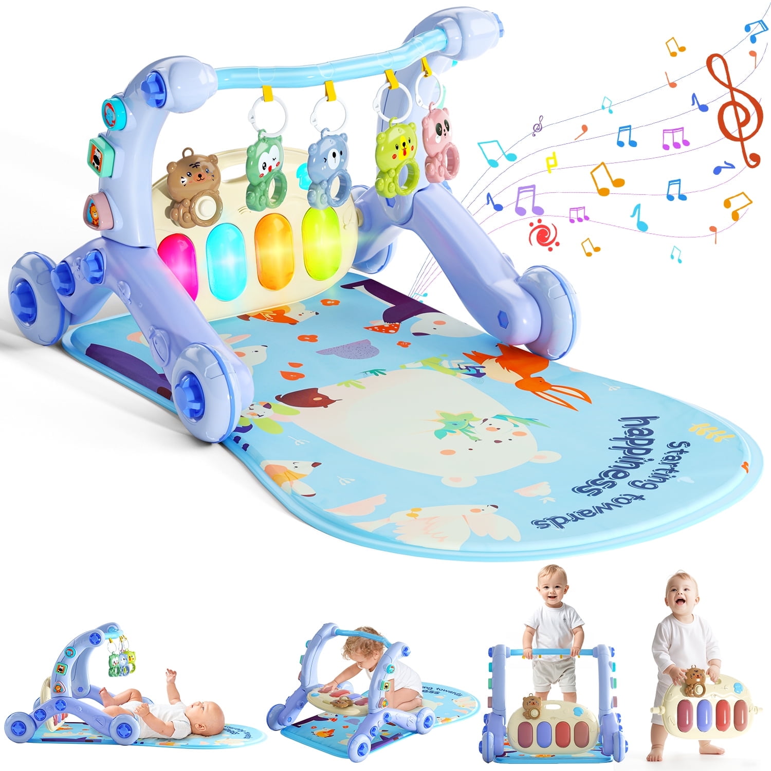 4-in-1 Baby Walker Gym with Piano and Lights