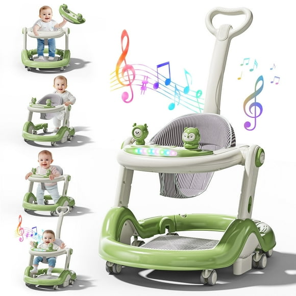 WonderStone 5 in 1 Baby Walker, Foldable Push Walker with Wheels, Music & Light, Baby Bouncer, Baby Activity Center for Boy Girl 6-12 Months (Green)