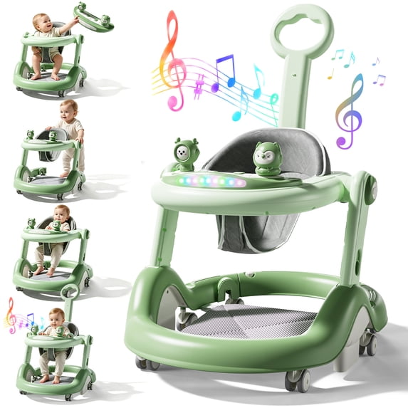 WonderStone 6 in 1 Baby Walker, Height-Adjustable Push Walker with Music & Light Toys, Baby Bouncer & Activity Center for Boys and Girls 6-18 Months (Blue)