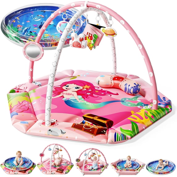 Watering Mat WonderStone 9 in 1 Baby Gym Play Mat, Tummy Time Water Mat with 6 ...
