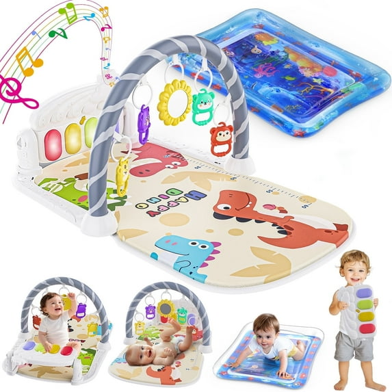WonderStone Baby Gym Playmat for Infant,Tummy Time Water Mat with 5 Infant Sensory Baby Toys & Musical Piano Activity for 0-36 Months Boys Girls,Yellow
