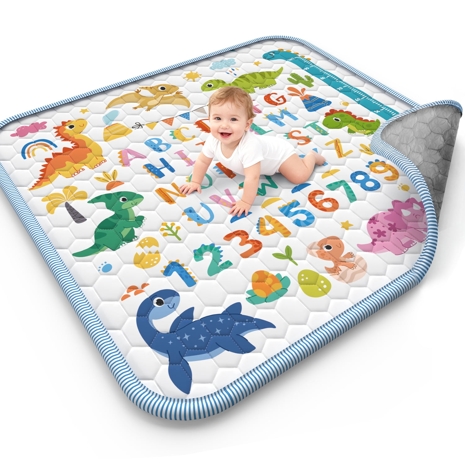 WonderStone Baby Play Mat for Floor, 50x50 Playpen Mat, Non-Slip Foldable Tummy Time Mat, Machine Washable, Soft for Babies Toddlers Infants 0-3 Years, White