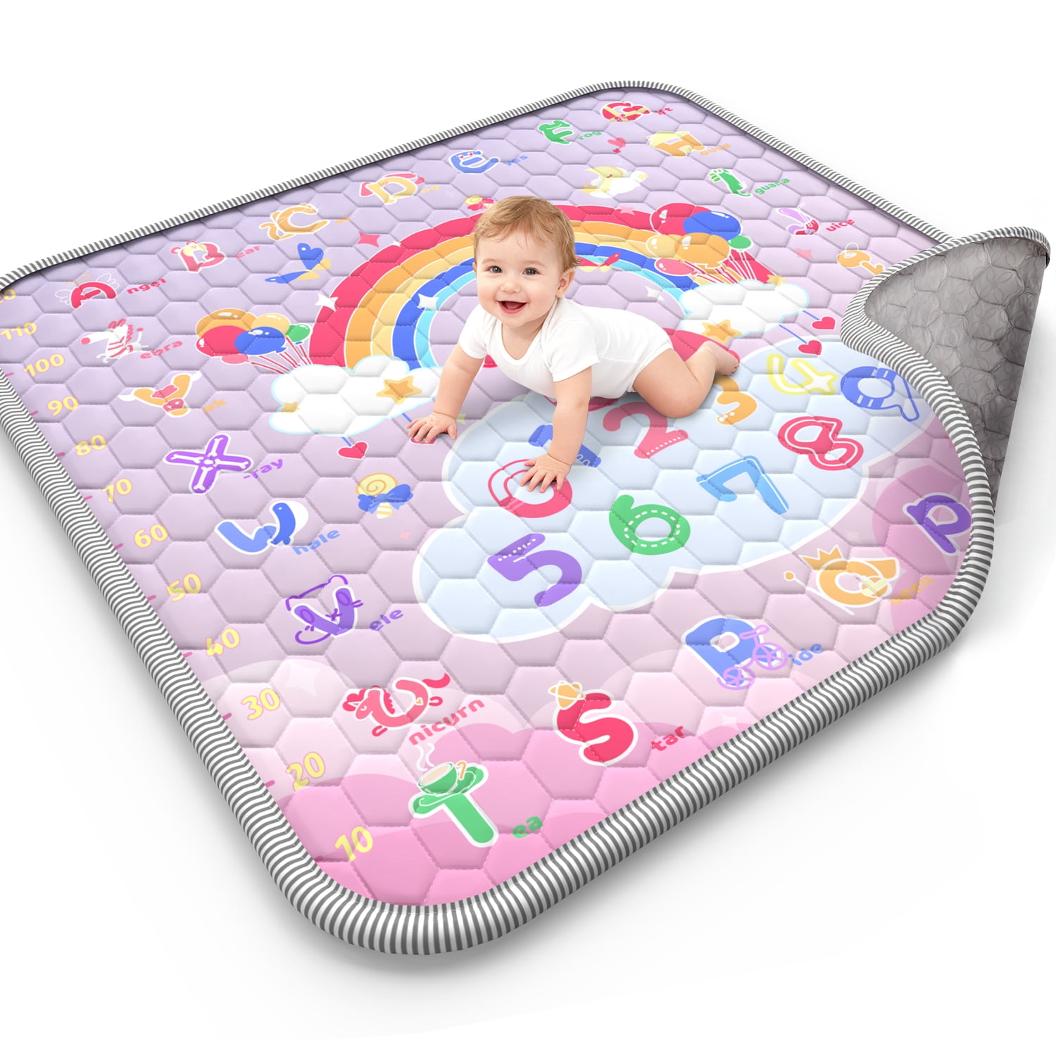 WonderStone Baby Play Mat for the Floor, 50" x 50" Tummy Time Mat, Playpen Mat for Babies, Toddlers, Infants 0-36 Months (Pink）