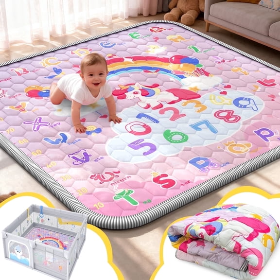WonderStone Baby Play Mat for the Floor, 50" x 50" Tummy Time Mat, Playpen Mat for Babies, Toddlers, Infants 0-36 Months (Pink)