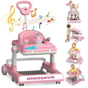 WonderStone Baby Walker, Adjustable Seat and Height, Music & Light, Dinosaur Walkers and Activity Center for Boys and Girls 6-24Months (Pink)