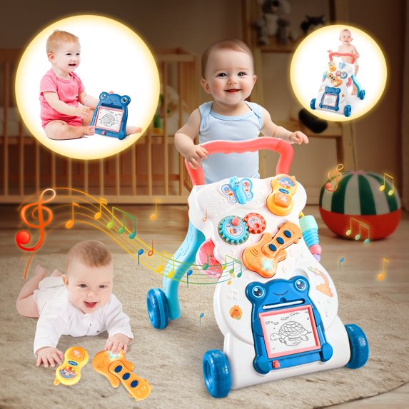 WonderStone Baby Walkers with Drawing Board,2 in 1 Push Walker and Infant Activity Center for 6-12 Months