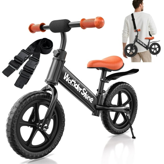 WonderStone 12" Toddler Balance Bike with Adjustable Seat & Handlebar, No-Pedal Kids Bicycle for Walking Balance Training, Christmas & Birthday Gifts for Boys and Girls Ages 1–3, Black