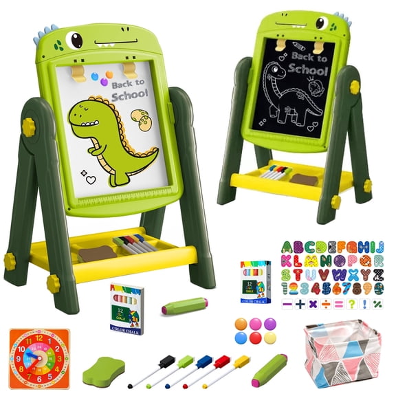WonderStone Easel for Kids, Adjustable Double-Sided Magnetic Drawing Board with Storage, Gift for Toddlers Girls Ages 3-5, Green