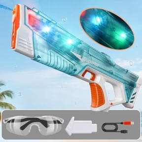 WonderStone Electric Water Blaster, Modular Battery Powered Automatic Waterproof Water Machine with Light, 32 Ft Long Range, Pool & Beach Outdoor Party Toy for Kids Ages 8–12, Cyan