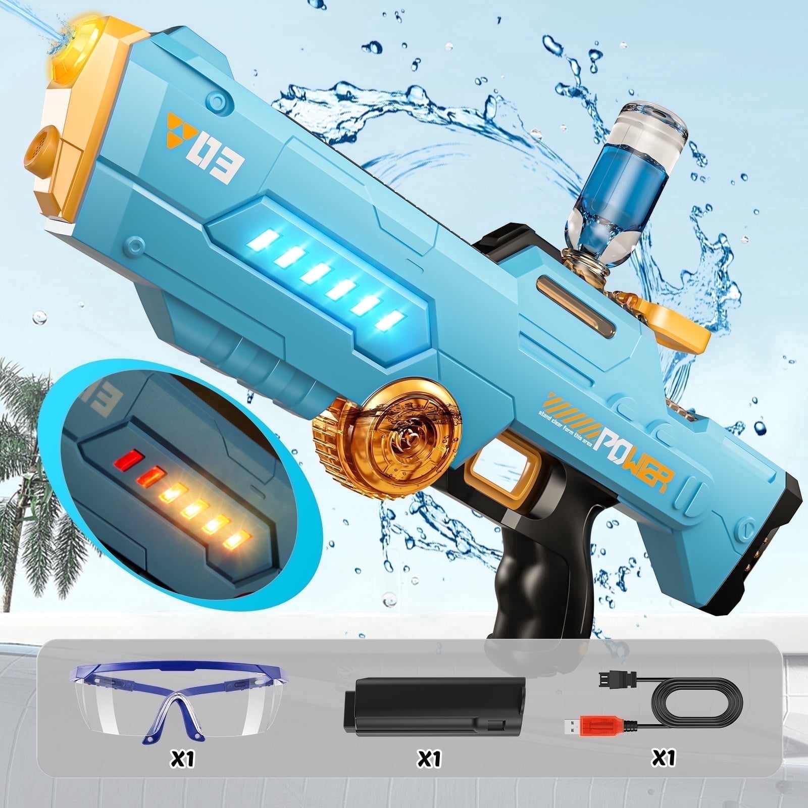 WonderStone Electric Water Blaster for Adults, Automatic Waterproof Squirt blaster, Long Range (26-32ft), Perfect for Kids Ages 8-12, Ideal for Outdoor Pool & Beach Games，Blue