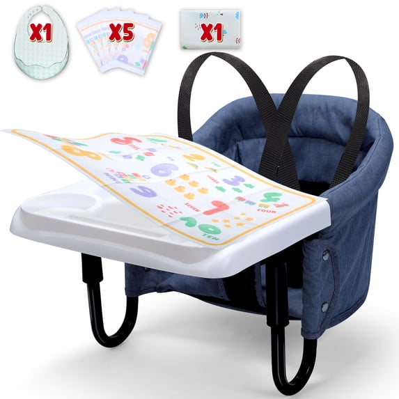 WonderStone Hook On Chair, Portable High Chair with Tray, Storage Bag & Free Accessories, Clip-On Table Chair for Baby and Toddler, Ideal for Home and Travel, Blue