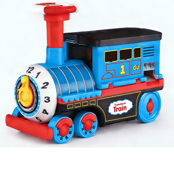 WonderStone Kids Ride On Train Push Car with Train Whistle & Turning Sound Effects, Foot-to-Floor Sliding Toy with Multi-Slot Storage, , Toddler Riding Toy for Boys Girls,Blue