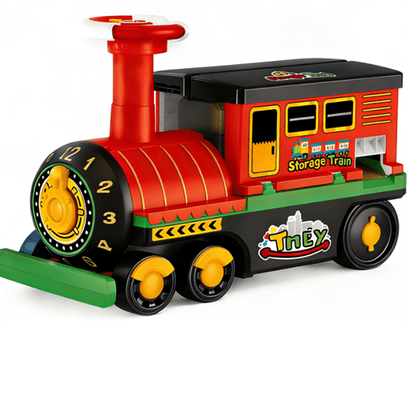 WonderStone Kids Ride On Train Push Car with Train Whistle & Turning Sound Effects, Foot-to-Floor Sliding Toy with Multi-Slot Storage, , Toddler Riding Toy for Boys Girls,Red