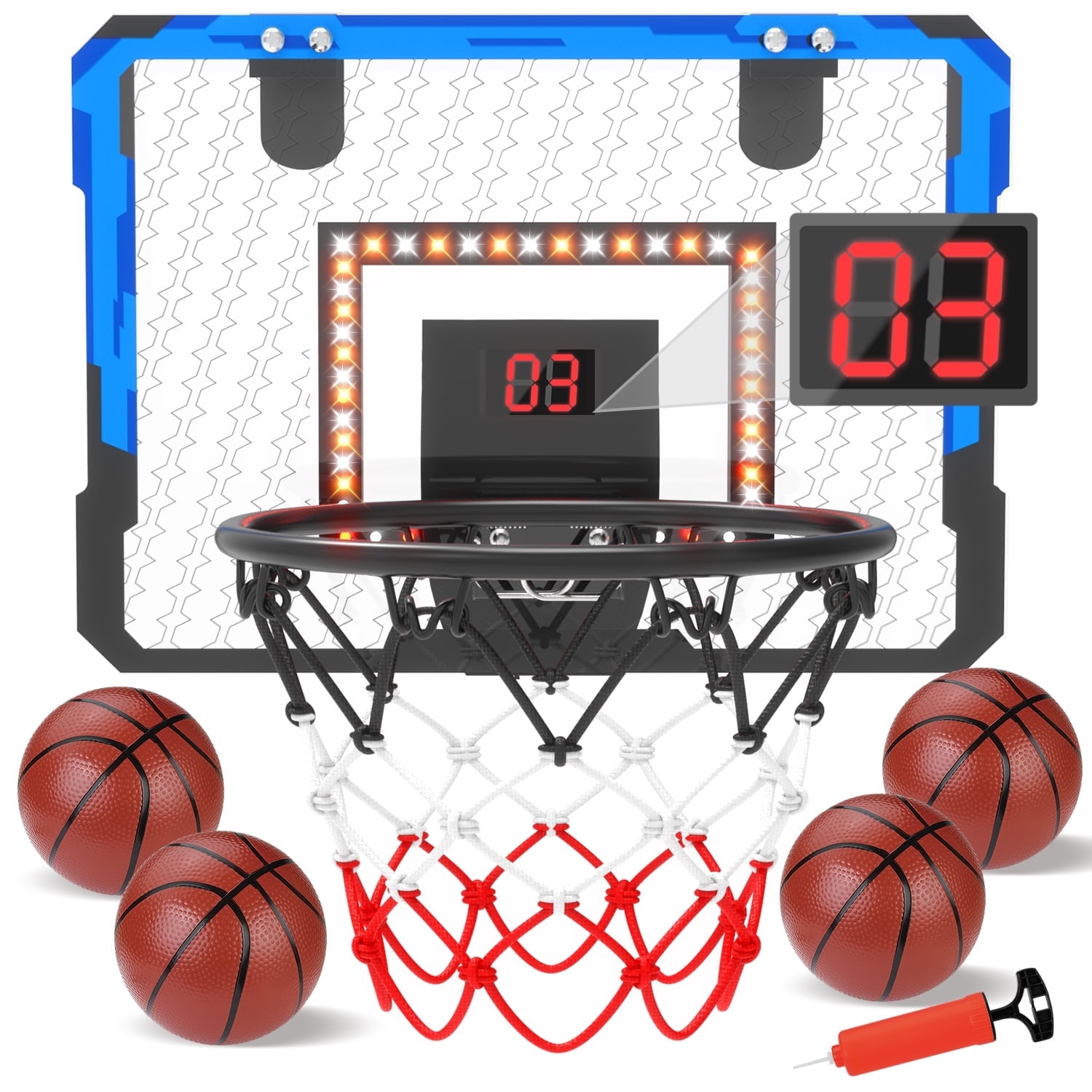 Wonderstone LED Indoor Mini Basketball Hoop for Kids with Electronic Scoreboard, Wall Mount Basketball Hoop Toy with Foldable Rim, Birthday Gift for 5-13 Year Old Boys