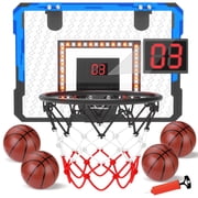 Wonderstone LED Indoor Mini Basketball Hoop for Kids with Electronic Scoreboard, Wall Mount Basketball Hoop Toy with Foldable Rim, Birthday Gift for 5-13 Year O