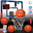 thumbnail image 1 of WonderStone Mini Basketball Hoop for Kids，LED Light-Up Net & Electronics Scoreboard, Remote-Controlled Indoor Basketball Hoop for Wall with 4 Balls, Outdoor Kids Toys for Ages 5 to 13 , Blue&Red, 1 of 11