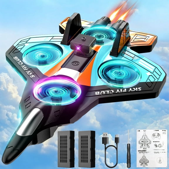 WonderStone Obstacle Avoidance RC Airplane, Foam Remote Control Jet with LED Lights & 2 Modular Batteries, 2.4GHz RC Helicopter Toy Plane Gift for Kids Ages 8–12，orange