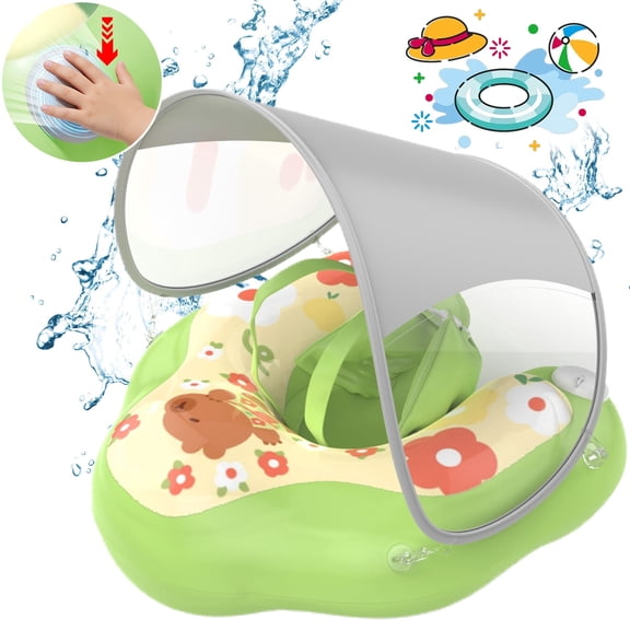 WonderStone Kid Pool Float with Canopy, Inflatable Swimming Float with Safety Seat, Water Toy for Kids Ages 1-5, Pool & Beach Toy for Boys and Girls, Yellow