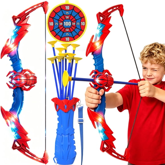 WonderStone Spider Kids Bow and Arrow Set, LED Light-Up Archery Set with 10 Arrows & Target, Sports & Outdoor Games for Ages 4-13