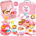 thumbnail image 1 of WonderStone Tea Party Set for Girls, 50PCS Tin Pretend Toy with Kitchen Play Set Accessories, Hair Hoop & Carrying Case, Pink Princess Toys for Toddler Girls, Birthday Gift for Ages 3-6, 1 of 10