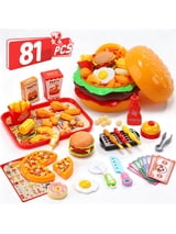 WonderStone Upgrade 81 Pcs Kids Kitchen Playset, Pretend Cooking Toy with Fast Food Accessories, Fruits Vegetables, Cookware Set, Role Play Kitchen Toy Gift for Boys Girls Age 3+