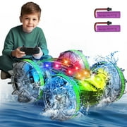 WonderStone Waterproof Remote Control Car,4WD Amphibious 2.4 GHz RC Car Remote Control Boat,360° Rotation Gesture RC Truck Stunt Car with LED Lights