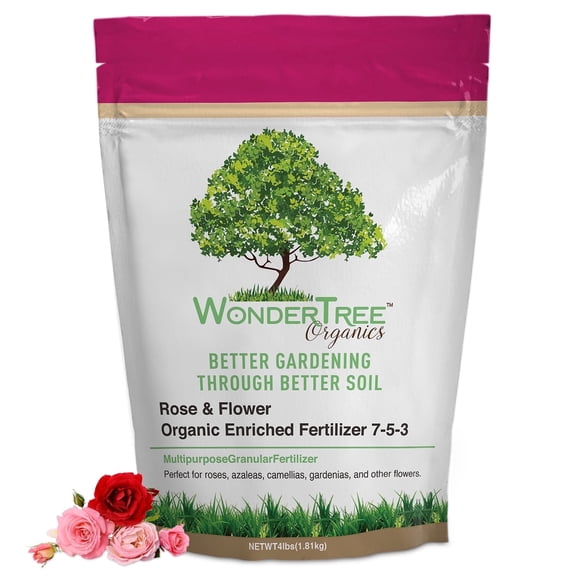 WonderTree Organics - Organic Enriched Rose & Flower Fertilizer Granular, 7-5-3, 4 lbs