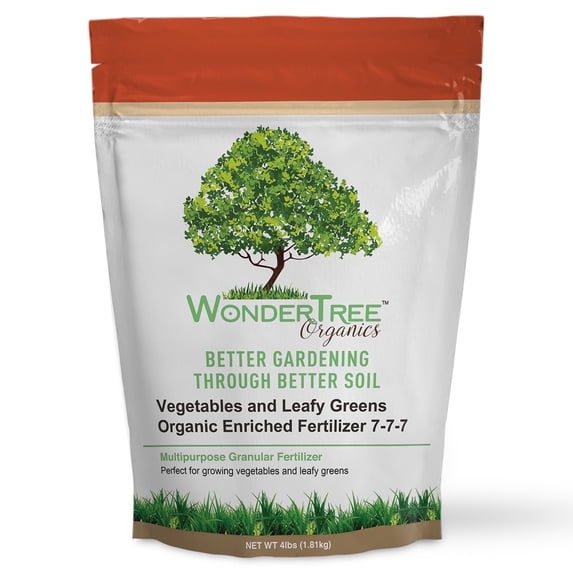 WonderTree Organics Vegetables and Leafy Greens Organic Enriched Fertilizer, Granular 7-7-7, 4 lbs | Slow-Release Fertilizer