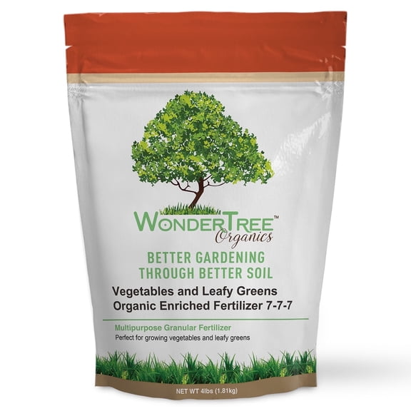 WonderTree Organics Vegetables and Leafy Greens Organic Enriched Fertilizer, 7-7-7, 4 lbs | Slow-Release Fertilizer
