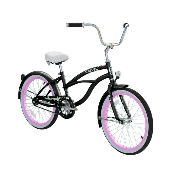 WonderWheels 20 In. Beach Cruiser Coaster Brake Single Speed Bicycle, Bike, Stainless Steel Spokes One Piece Crank Alloy Rims 36 H - Black