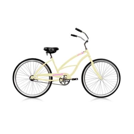 WonderWheels 26" Beach Cruiser Coaster Brake Single Speed Stainless Steel Spokes One Piece Crank Alloy Rims 36H - Vanilla
