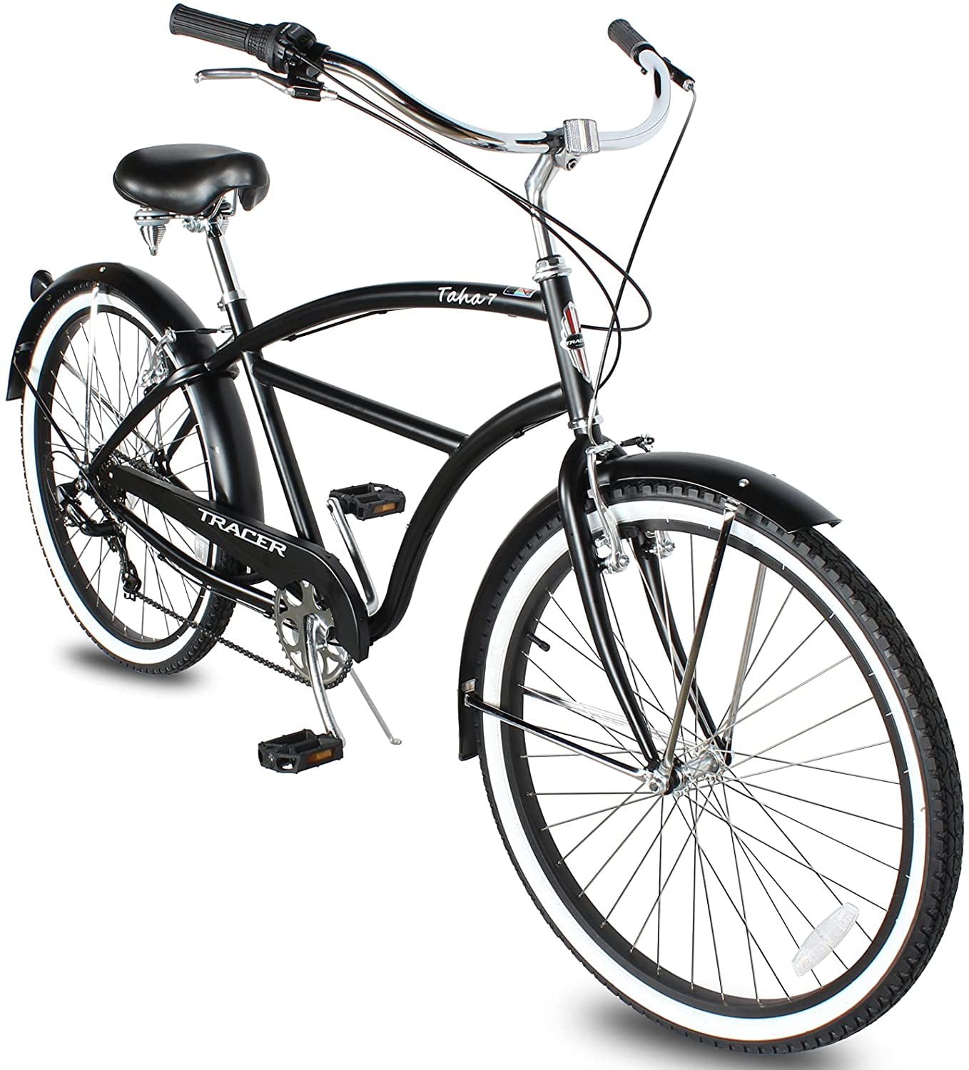 WonderWheels 26" Beach Cruiser Coaster Brake Stainless Steel Spokes One Piece Crank Alloy Orange Rims 36H W/ Fenders - Black