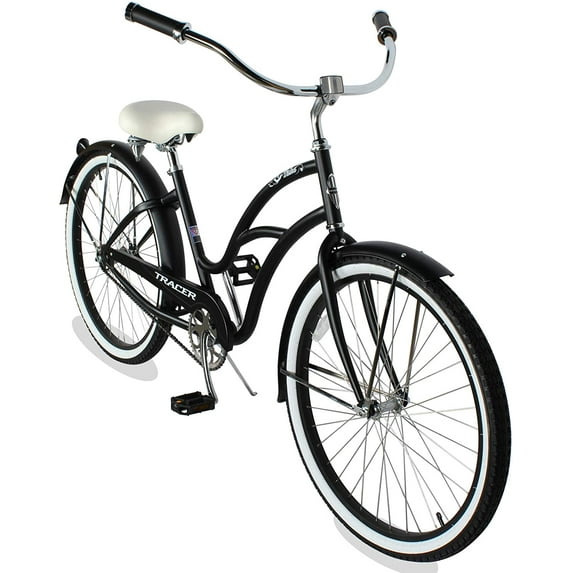 WonderWheels 26" Beach Cruiser Coaster Brake Stainless Steel Spokes One Piece Crank Alloy Orange Rims 36H W/ Fenders - Matte Black