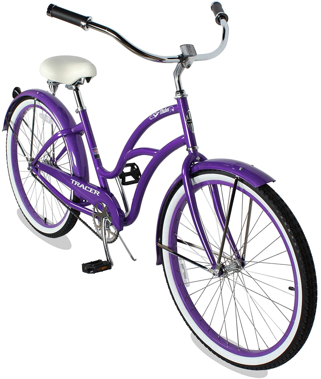 WonderWheels 26" Beach Cruiser Coaster Brake Stainless Steel Spokes One Piece Crank Alloy Orange Rims 36H W/ Fenders - Purple