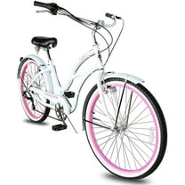 WonderWheels 26" Beach Cruiser Coaster Brake Stainless Steel Spokes One Piece Crank Alloy Orange Rims 36H W/ Fenders - White