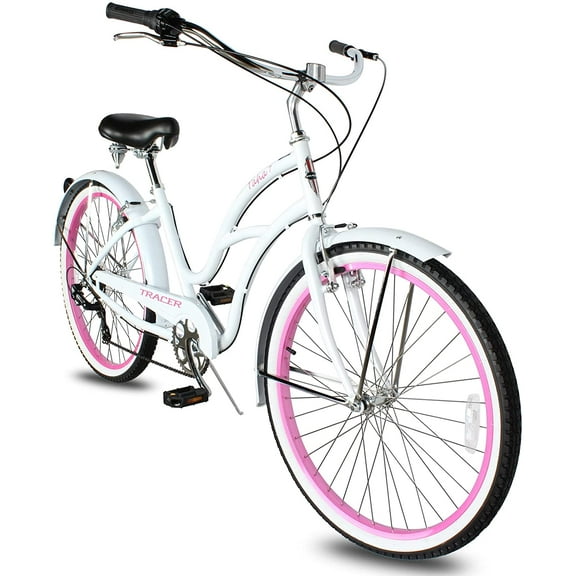 WonderWheels 26" Beach Cruiser Coaster Brake Stainless Steel Spokes One Piece Crank Alloy Orange Rims 36H W/ Fenders - White