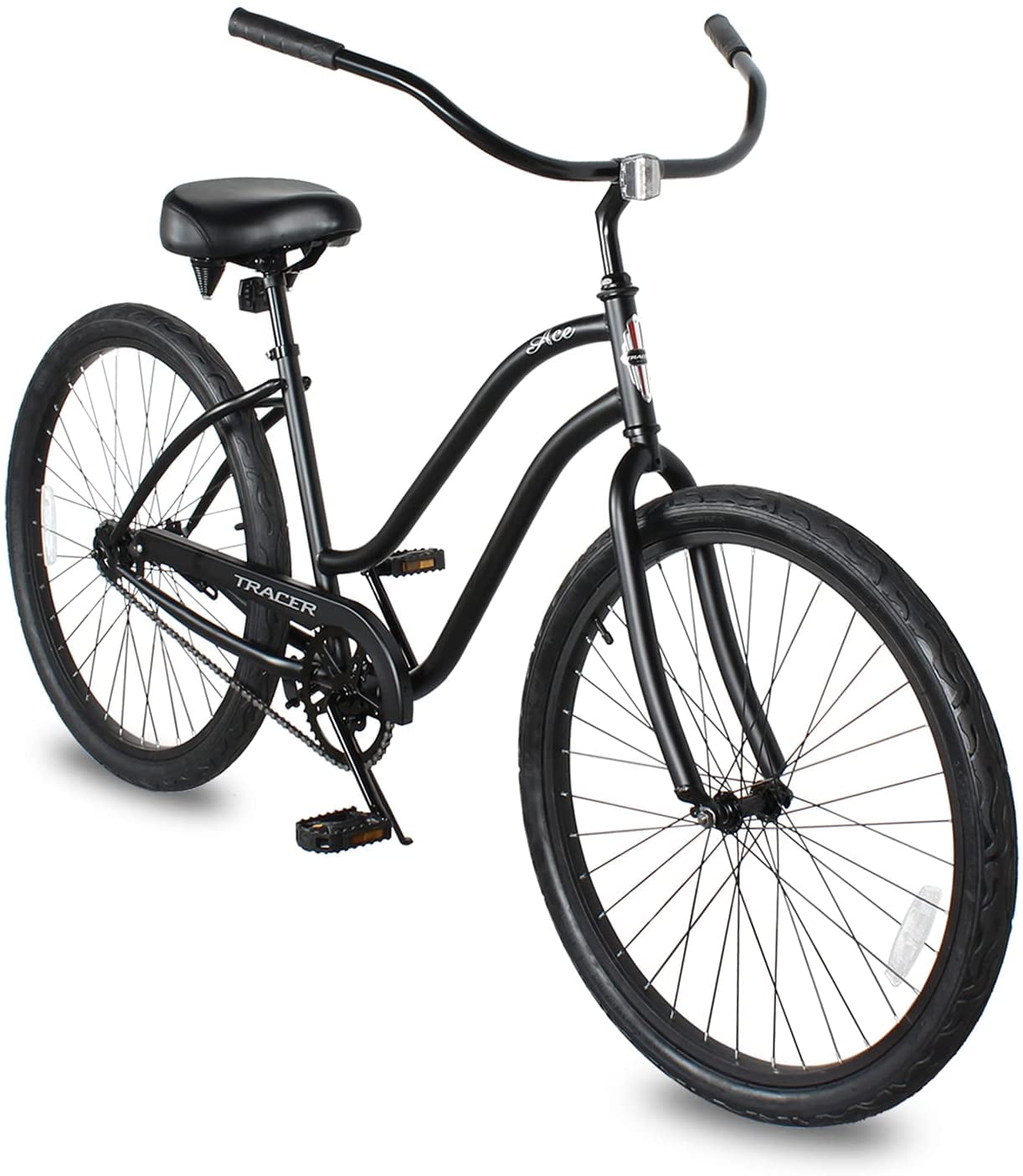 WonderWheels 26 In. Beach Cruiser Coaster Brake Single Speed Bicycle, Bike, Black Spokes One Piece Crank Alloy Black Rims 36 H - Matte Black