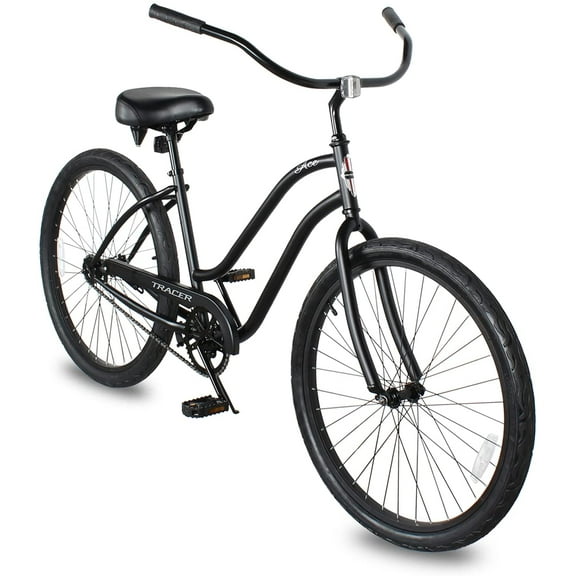 WonderWheels 26 In. Beach Cruiser Coaster Brake Single Speed Bicycle, Bike, Black Spokes One Piece Crank Alloy Black Rims 36 H - Matte Black
