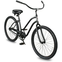WonderWheels 26 In. Beach Cruiser Coaster Brake Single Speed Bicycle, Bike, Black Spokes One Piece Crank Alloy Black Rims 36 H - Matte Black