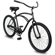 WonderWheels 26 In. Beach Cruiser Coaster Brake Single Speed Bicycle, Bike, Black Spokes One Piece Crank Alloy Black Rims 36 H - Matte Black