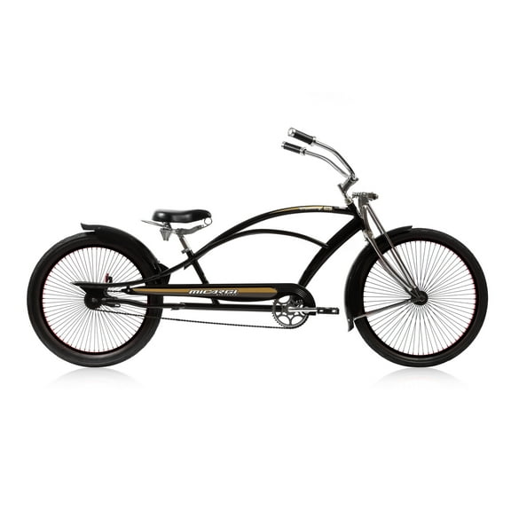 WonderWheels 26" Stretch Cruiser Coaster Brake Single Speed Black Spokes One Piece Crank Springer Fork with Moon-Type Handlebar Alloy Matte Black Rims 68H with White Wall Tire - Matte Black