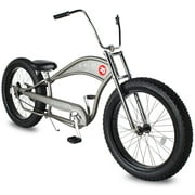 WonderWheels 26 Stretch Cruiser Coaster Brake Triple Tree Fork, Handlebars Hi-rise, Alloy Black Rims. 26x3.0 26H Black Tire - Matte Grey