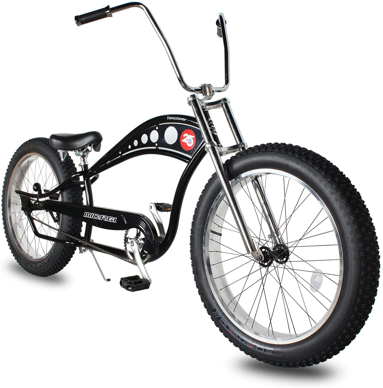 WonderWheels 26 Stretch Cruiser Coaster Brake Triple Tree Fork Handlebars Hi rise Alloy Polish Rims. 26x3.0 26H Black Tire Black Walmart