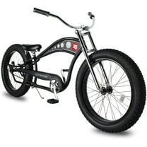 WonderWheels 26" Stretch Cruiser Coaster Brake Triple Tree Fork, Handlebars Moon Bar, Alloy Black Rims. 26x3.0 26H Black Tire - Matte Black