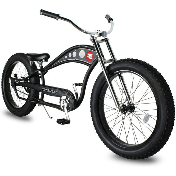 WonderWheels 26" Stretch Cruiser Coaster Brake Triple Tree Fork, Handlebars Moon Bar, Alloy Black Rims. 26x3.0 26H Black Tire - Matte Black