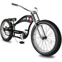 WonderWheels 26" Stretch Cruiser Coaster Brake Triple Tree Fork, Handlebars Moon Bar, Alloy Polish Rims. 26x3.0 26H Black Tire - Black