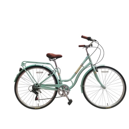 WonderWheels 7SP City Bike 700C 42 cm/16.5 Hi-Ten Steel Frame, Shimano 7SP V-Brake, Alloy Rims 700C*14G*32H, Tire:700Cx35 Black. with Back Rack - Green