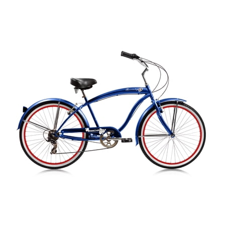 WonderWheels Beach Cruiser Shimano TX-35 7-SP V-Brake Stainless Steel Spokes One Piece Crank Alloy Rims 36H w/ Fender - Blue
