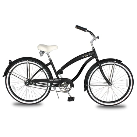 WonderWheels Beach Cruiser Shimano Tx-35 7 Speed Bicycle, Bike, V-Brake Stainless Steel Spokes One Piece Crank Alloy Purple Rims 36 H With Fender - Matte Black