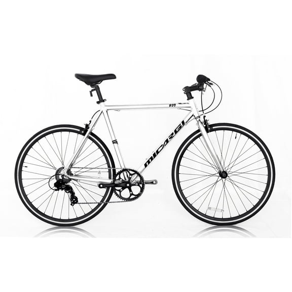 WonderWheels Road Bike 700C 48cm Aluminum Frame White,Shimano TX-35 7SP Alloy Black Rims, Black Spokes 700C*1.5*14G*32H Tire: Black - White
